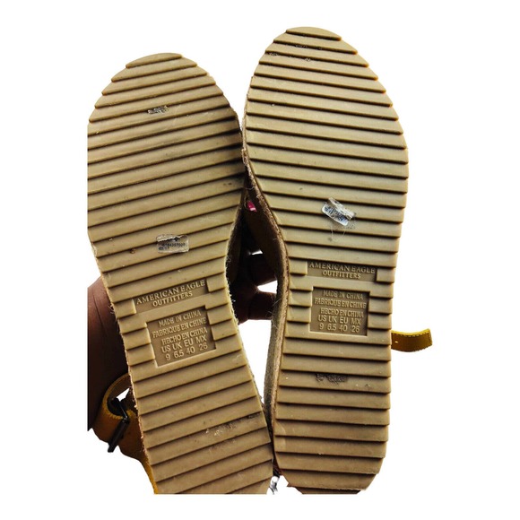 American Eagle Yellow Strappy Crisscross Espadrille Peep Toe Sandals Size 9 - Picture 9 of 10